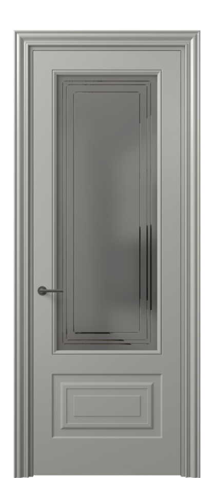 Межкомнатная дверь Mascot 8442 Матовый нейтральный серый Сатинированное серое стекло с гравировкой "Грани", триплекс Цена 82499 ₽ | Volhovec