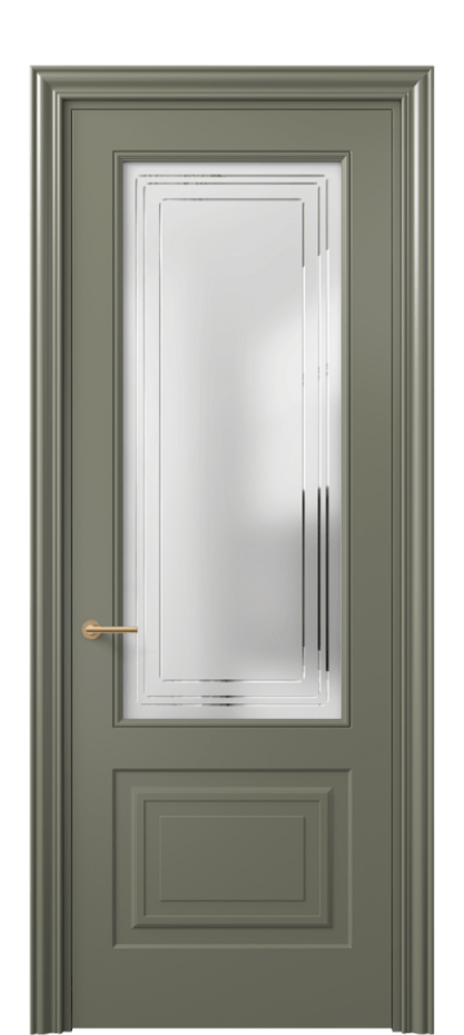 Межкомнатная дверь Mascot 8452 Матовый оливковый тёмный Сатинированное стекло с гравировкой "Грани", триплекс Цена 82499 ₽ | Volhovec