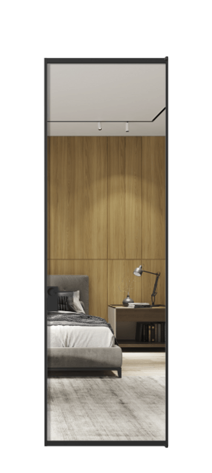 Алюминиевая дверь АЛПЛ040.01 Алюминий Черный Двустороннее зеркало, триплекс , триплекс 6 мм Цена 133270  | Volhovec