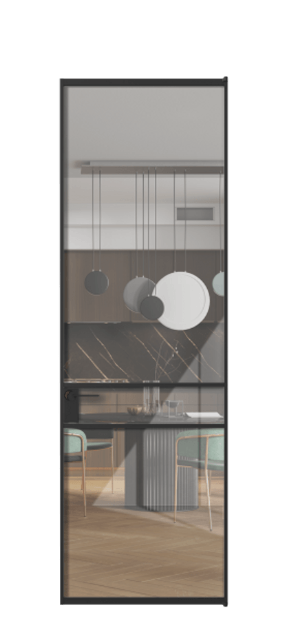 Алюминиевая дверь АЛПЛ040.02 Алюминий Черный Рефлективное прозрачное стекло "Стопсол", калёное Цена 146970  | Volhovec