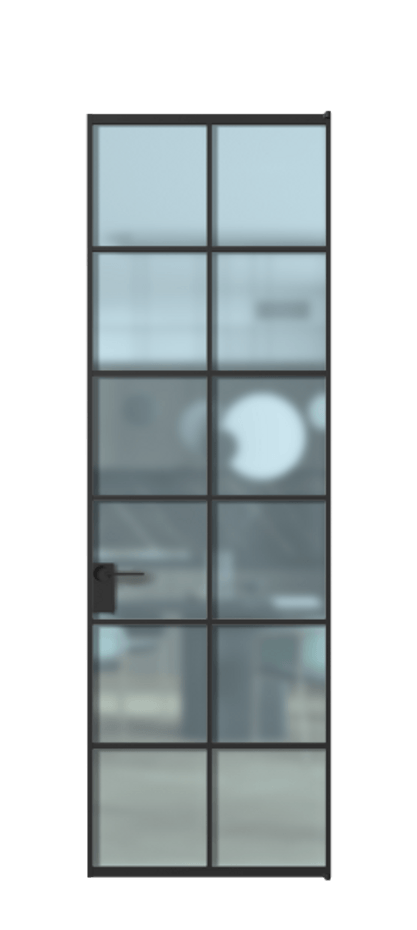 Алюминиевая дверь АЛПЛ040.05 Алюминий Черный Сатинированное голубое стекло, триплекс Цена 119545  | Volhovec