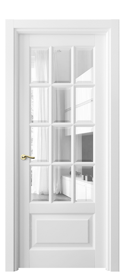 Межкомнатная дверь Лигнум 0728 Матовый белоснежный Прозрачное стекло с фацетом Цена 120299 ₽ | Volhovec