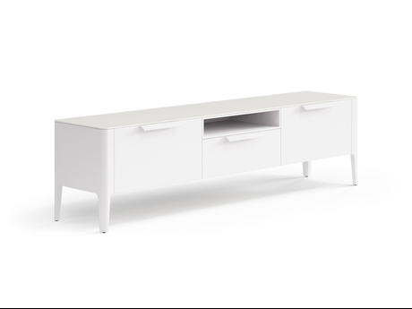 Мебель ТВ тумба Piega. Цвет Матовый пудровый белый. Материал Гладкая эмаль. Коллекция ТВ тумба Piega. Картинка.