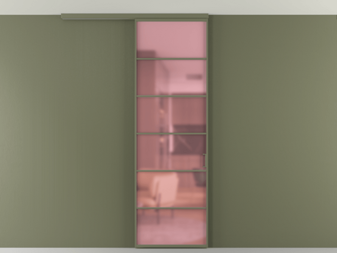 Перегородка Формато вдоль стены на потолок 1 створка АЛПР 040.04 Алюминий оливковый тёмный Сатинированное розовое стекло, триплекс Цена 20968450 so'm | Volhovec