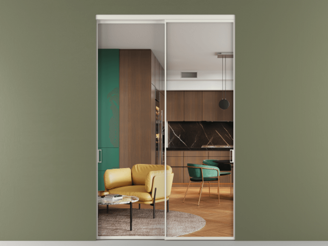 Перегородка Formato внутри проёма 2 створки АЛПР 040.01 Алюминий Белый Прозрачное стекло "Crystal Vision", калёное Цена 445800 ₽  | Volhovec