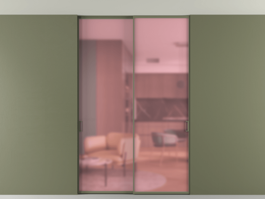 Перегородка Формато внутри проёма скрытое крепление в потолок 2 створки АЛПР 040.01 Алюминий оливковый тёмный Сатинированное розовое стекло, триплекс Цена 48578920 so'm | Volhovec