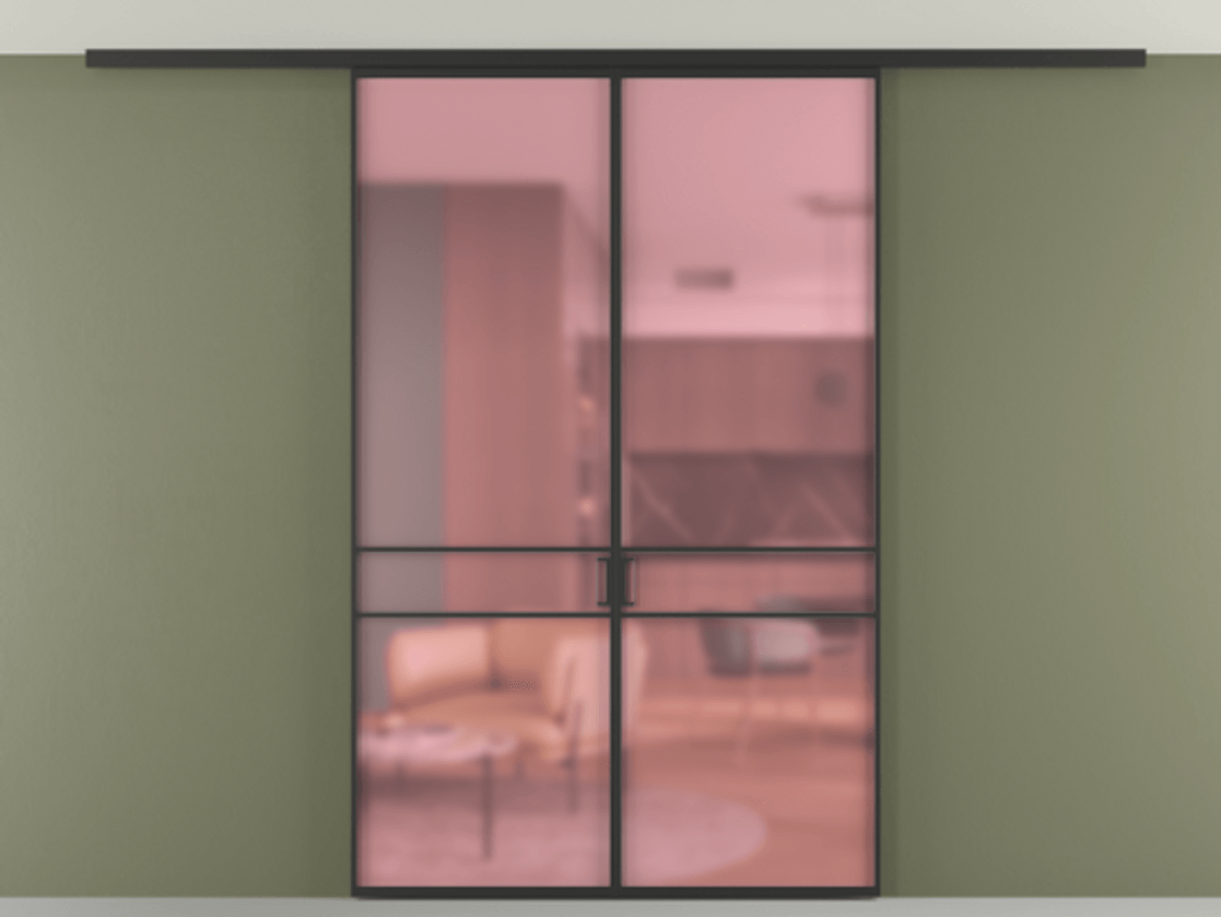 Перегородка Формато вдоль стены на потолок 2 створки АЛПР 040.02 Алюминий Черный Сатинированное розовое стекло, триплекс Цена 36453730 so'm | Volhovec