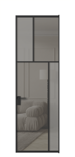 Дверь межкомнатная АЛПЛ041.23 ЧРН Серый сатин матовое + Серый прозрачное. Цвет Алюминий Черный. Материал Алюминий. Коллекция Mosaic. Картинка.